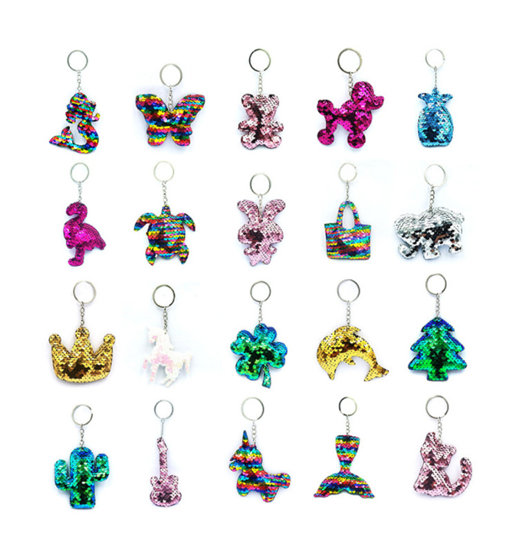 Nicely Animals Mermaid Butterfly Unicorn Sequin Bling Bag Keychain Keyring For Birthday Party Favors Gift Bag Accessories