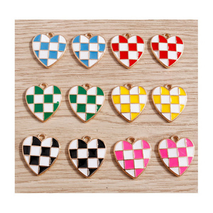 Zinc Alloy Checkered Racing Flag Heart Shaped Charm Checkerboard Heart Charm for DIY Necklace Bracelet Necklace Jewelry Making