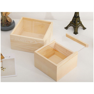 Natural Wooden Box Wood Case Storage Container Box for Gift Jewelry Box Art Craft With Clear Acrylic Sliding Lid