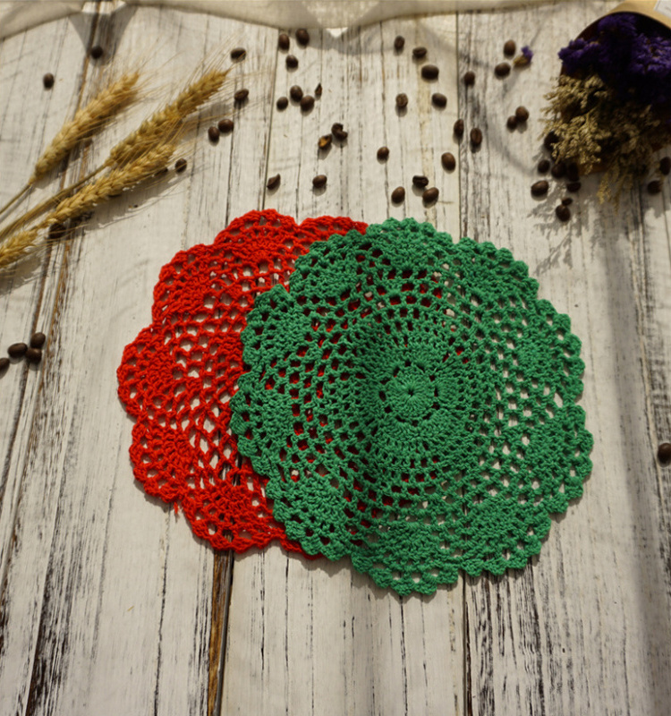 Round Handmade Cotton Lace Crochet Mat Lace Crochet Pad Doilies for Cup Bowl Dish Dining Table