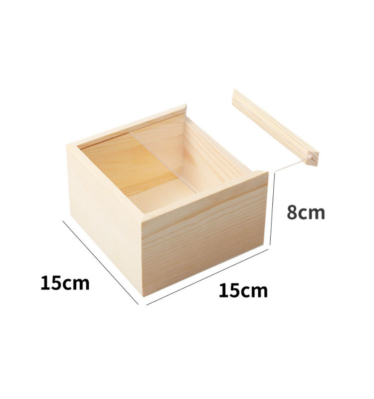 Natural Wooden Box Wood Case Storage Container Box for Gift Jewelry Box Art Craft With Clear Acrylic Sliding Lid