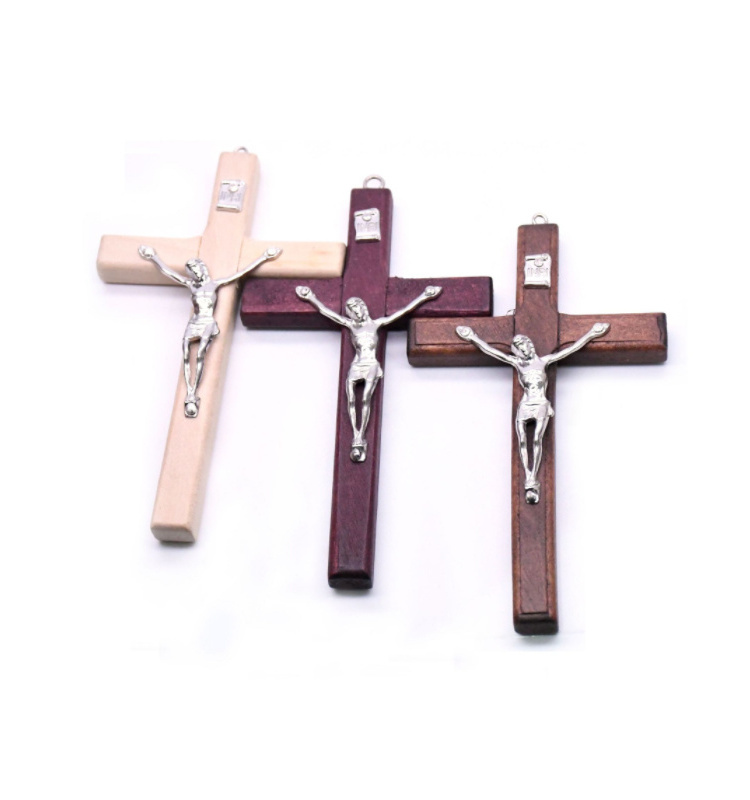 Vintage Christ Catholic Wood Jesus Cross Pendant Charm Wooden Jesus Cross for Jewelry DIY Making Jesus Accessories