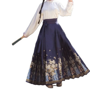 Chinese Traditional Garments Brocade Jacquard Fabric Ancient Chinese Hanfu Dress Horse Face Skirt