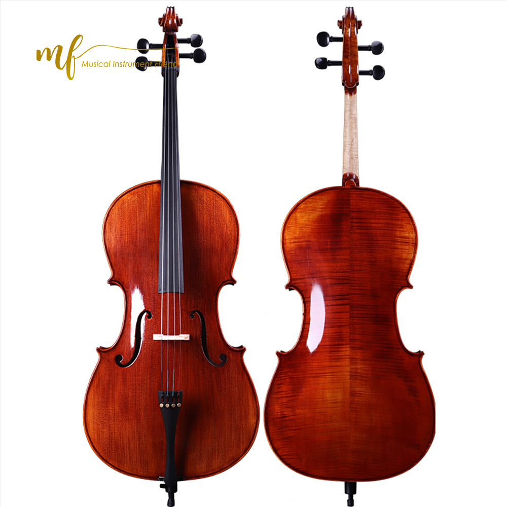 Handmade Brown Varnished Antique High Grade Solid Flame Maple Cello