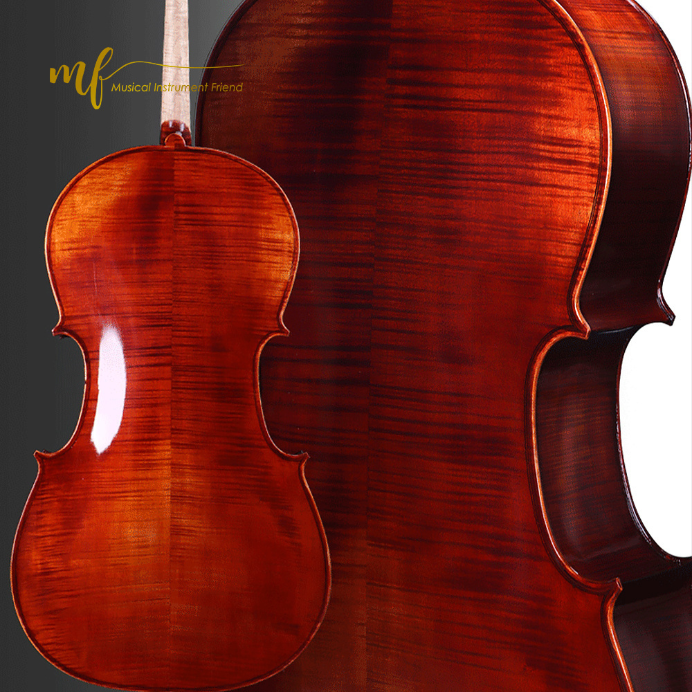 Handmade Brown Varnished Antique High Grade Solid Flame Maple Cello