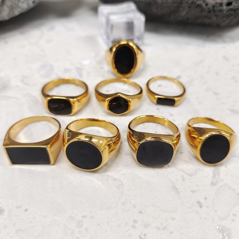 WOW!!VAF Gold/Silver Black Enamel Collection Signet Ring 316L Stainless Steel Rings Anillos Esmaltados De Aacero inoxidable