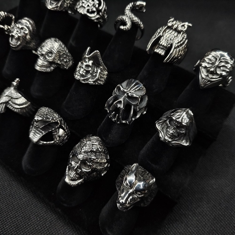 VAF Anel Bear Caveira Bague Tete De Mort Anillos De Calabera Calavera Stainless Steel Claw Goth Gothic Skull Skeleton Men Rings