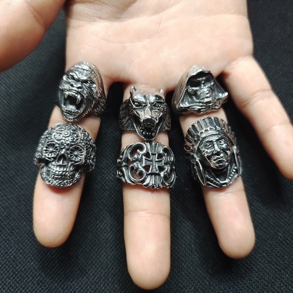 VAF Anel Bear Caveira Bague Tete De Mort Anillos De Calabera Calavera Stainless Steel Claw Goth Gothic Skull Skeleton Men Rings