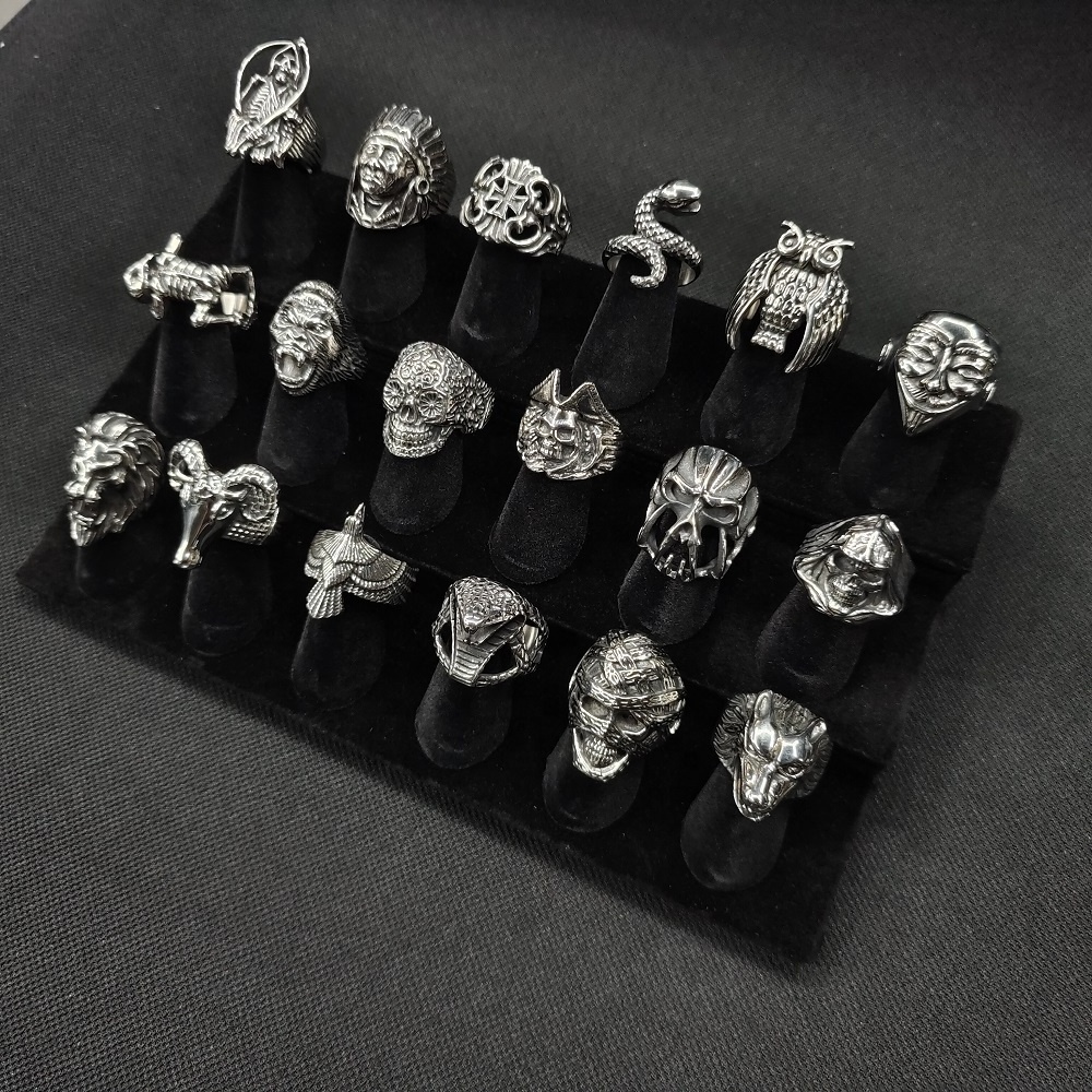 VAF Anel Bear Caveira Bague Tete De Mort Anillos De Calabera Calavera Stainless Steel Claw Goth Gothic Skull Skeleton Men Rings