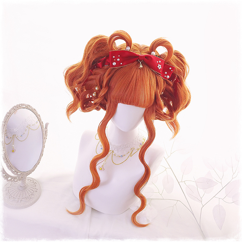 Red Orange Long Big Wavy Natural Synthetic Hair Wigs Technique Cosplay Party Women Beauty Princess Japanese Wig