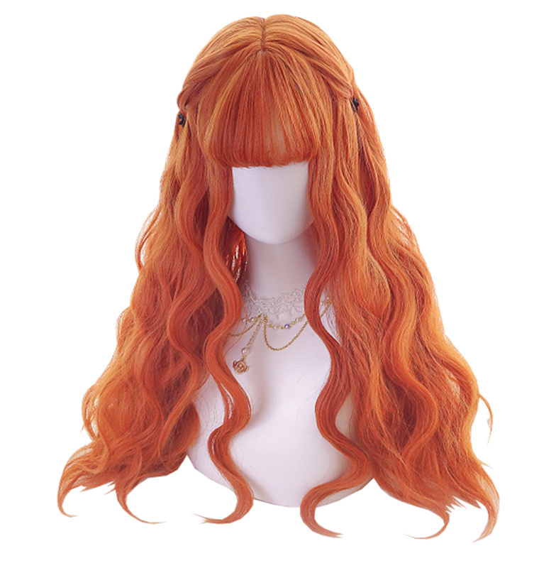 Red Orange Long Big Wavy Natural Synthetic Hair Wigs Technique Cosplay Party Women Beauty Princess Japanese Wig