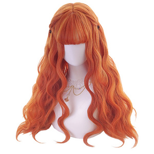 Red Orange Long Big Wavy Natural Synthetic Hair Wigs Technique Cosplay Party Women Beauty Princess Japanese Wig