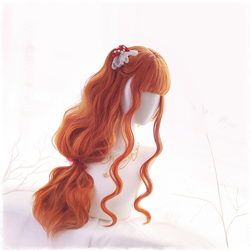 Red Orange Long Big Wavy Natural Synthetic Hair Wigs Technique Cosplay Party Women Beauty Princess Japanese Wig