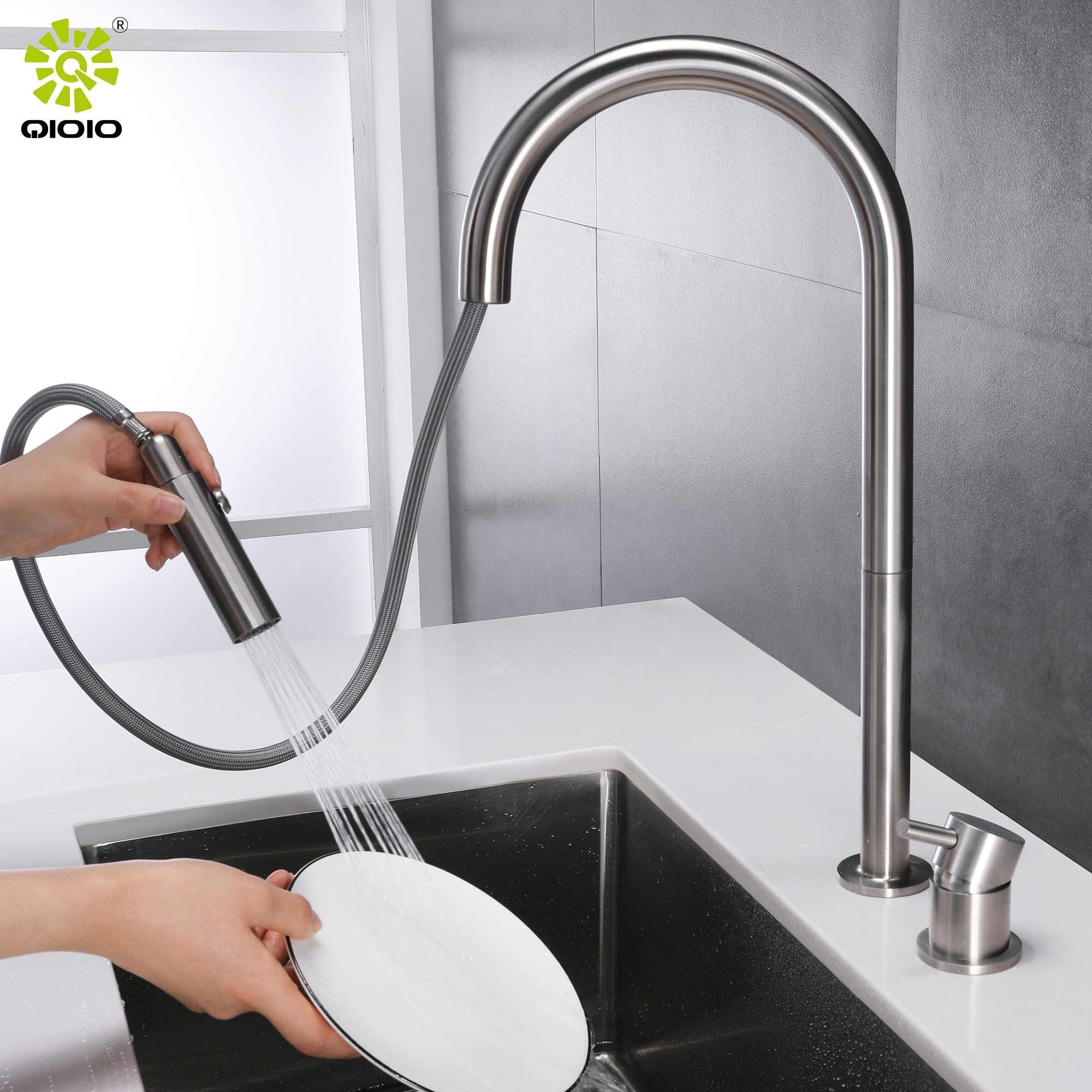 Chinese manufacturer 304 ss nice quality kitchen tap pull out faucet Single Handle pull down spray kitchen faucet