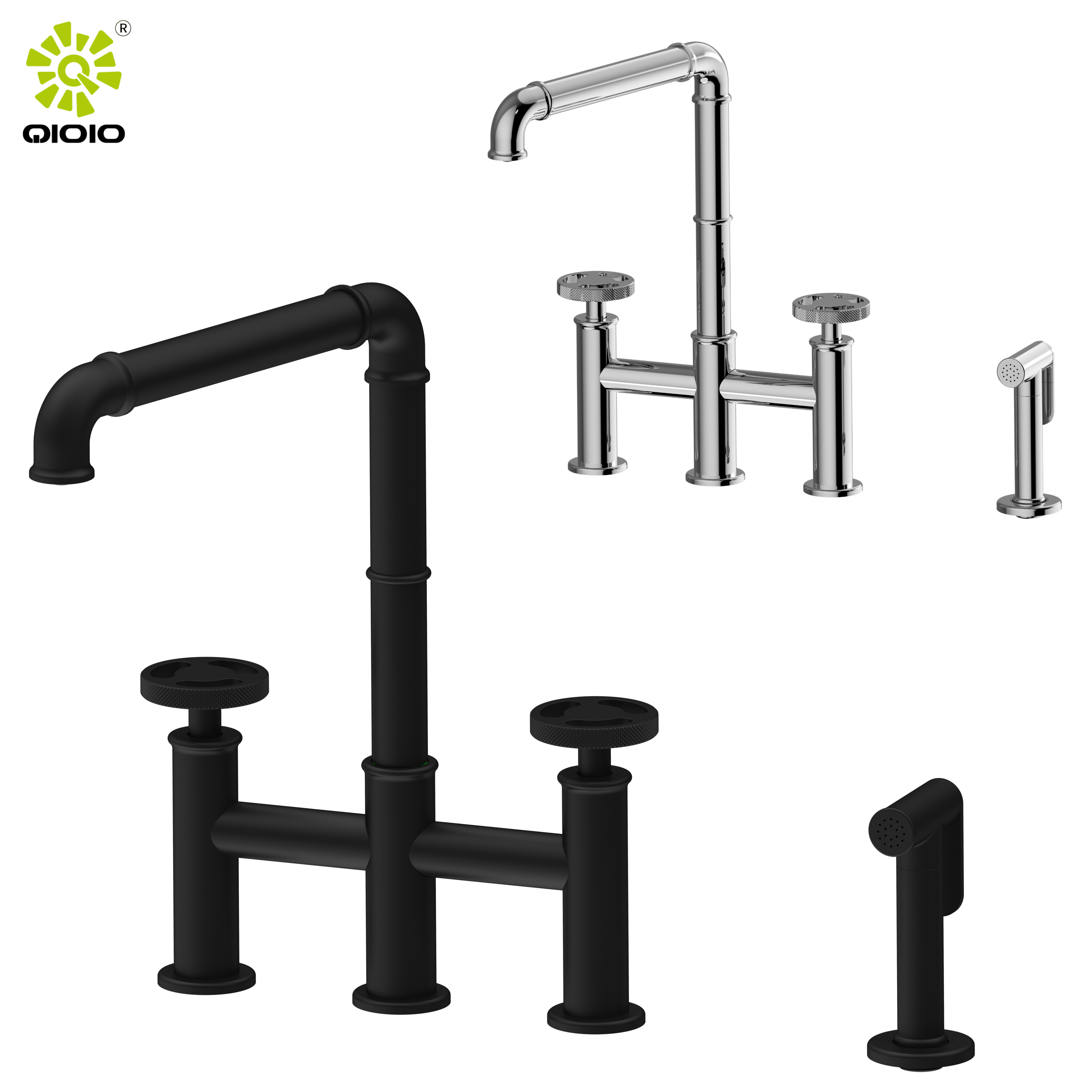 High Quality Bridge Double Handle Industrial Design Brass Kitchen Faucet with Bidet Spray kitchen sink tap