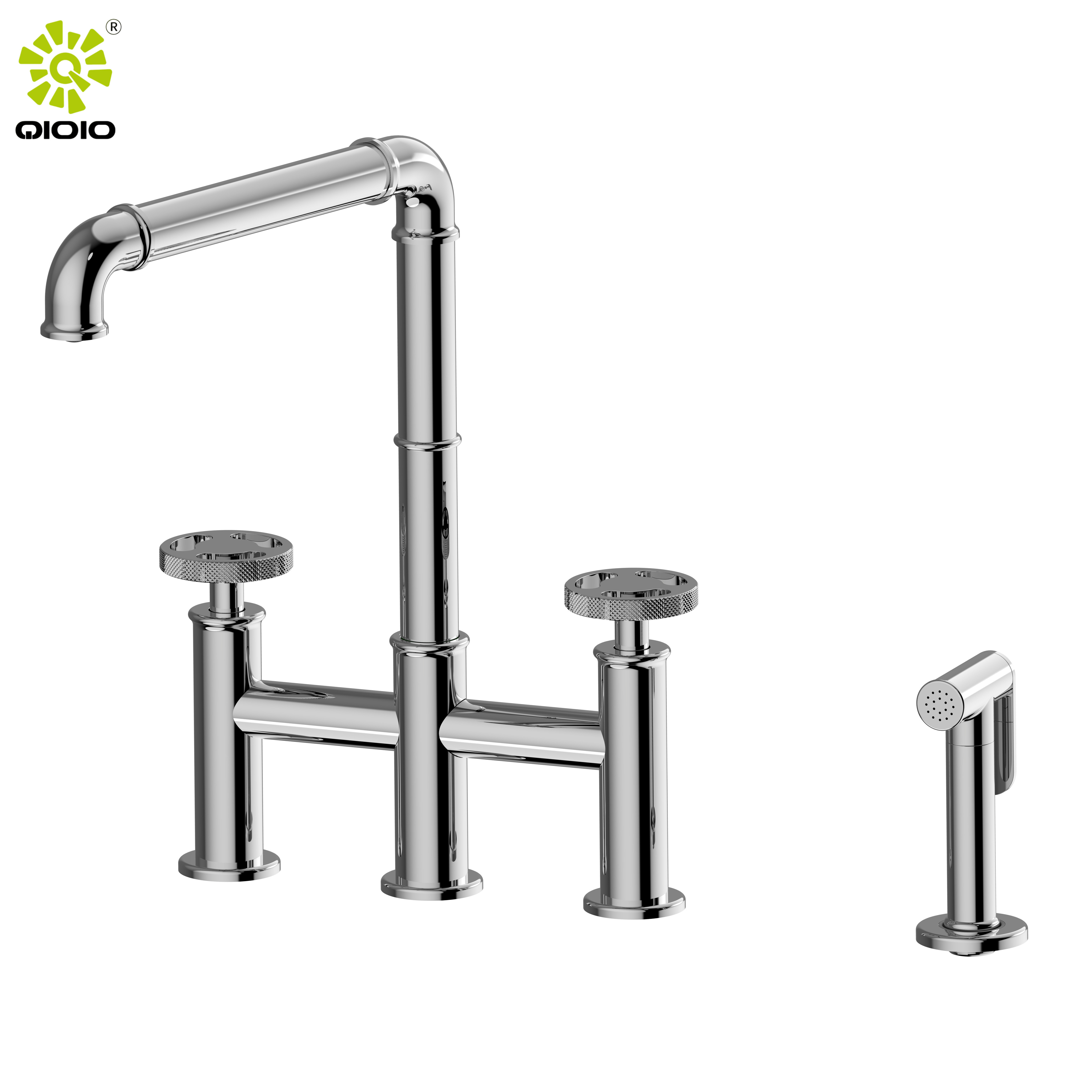 High Quality Bridge Double Handle Industrial Design Brass Kitchen Faucet with Bidet Spray kitchen sink tap