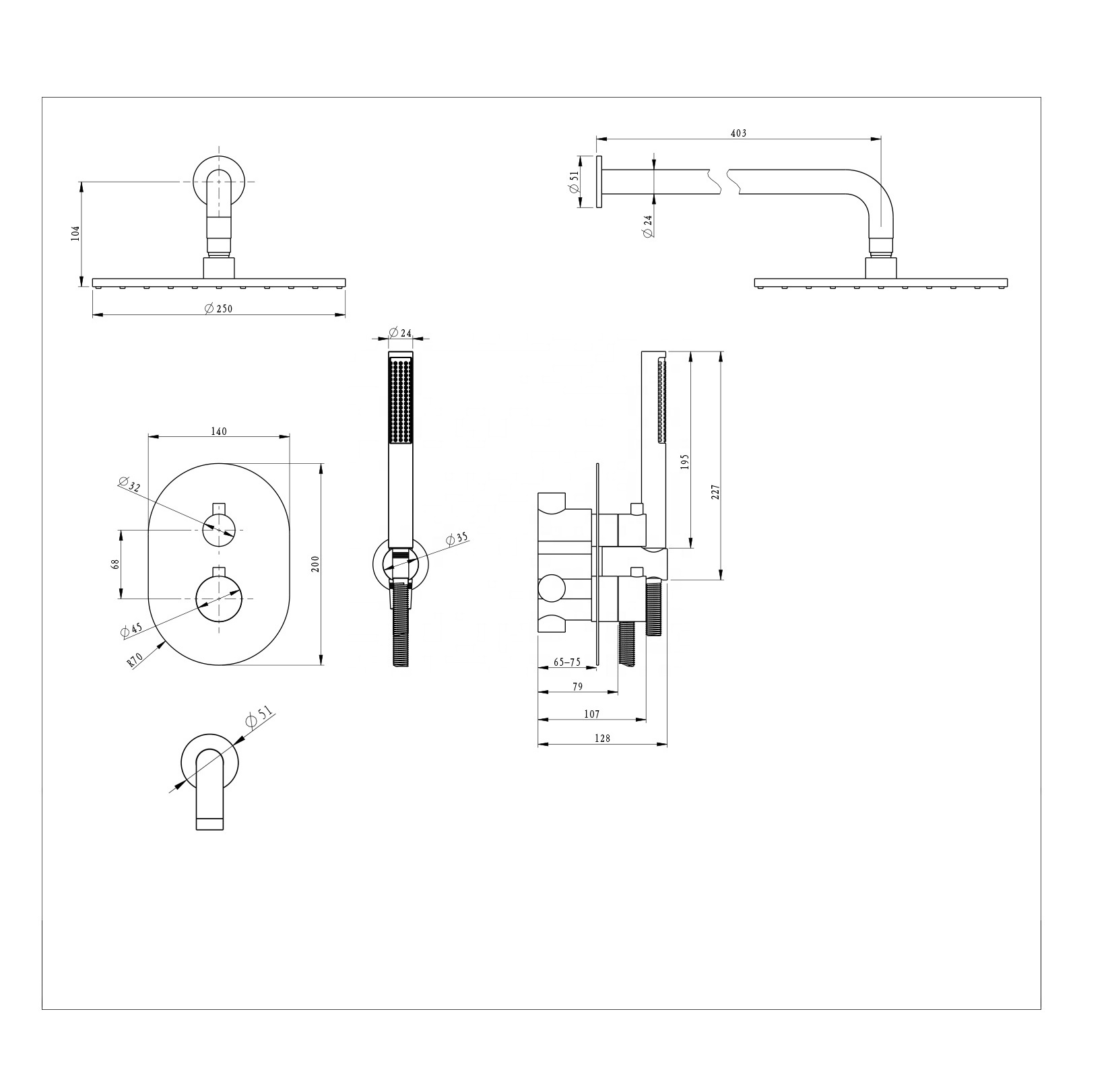 Brass Thermostatic Three Ways Valve Body Cartridge 304 Stainless Steel Bathroom Bath Shower Set Faucet Mixer