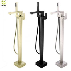 Luxury Brushed Stainless Steel 304 Freestanding Bathtub Faucet Gold Bathtub Water Mixing Faucet