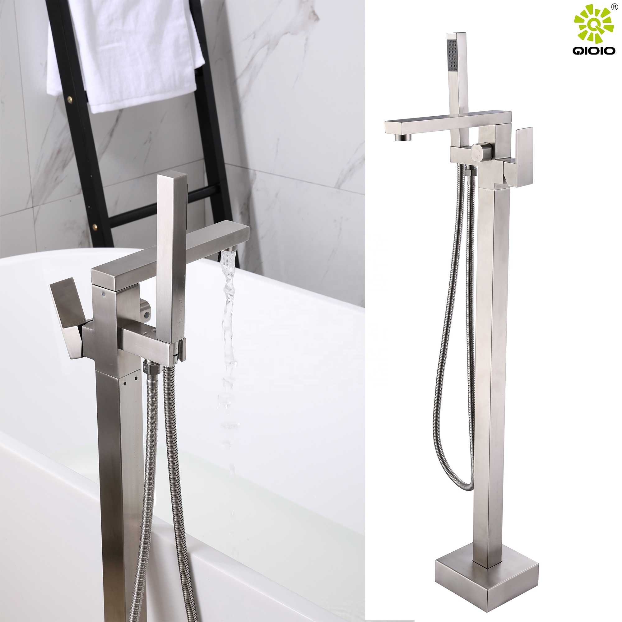 Luxury Brushed Stainless Steel 304 Freestanding Bathtub Faucet Gold Bathtub Water Mixing Faucet