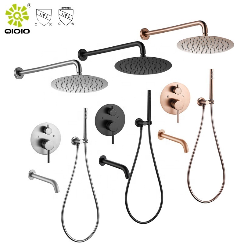 Bathroom Golden  304 Stainless Steel Shower Hot And Cold Shower Mixer In Wall Mounted Rain Concealed Shower Set