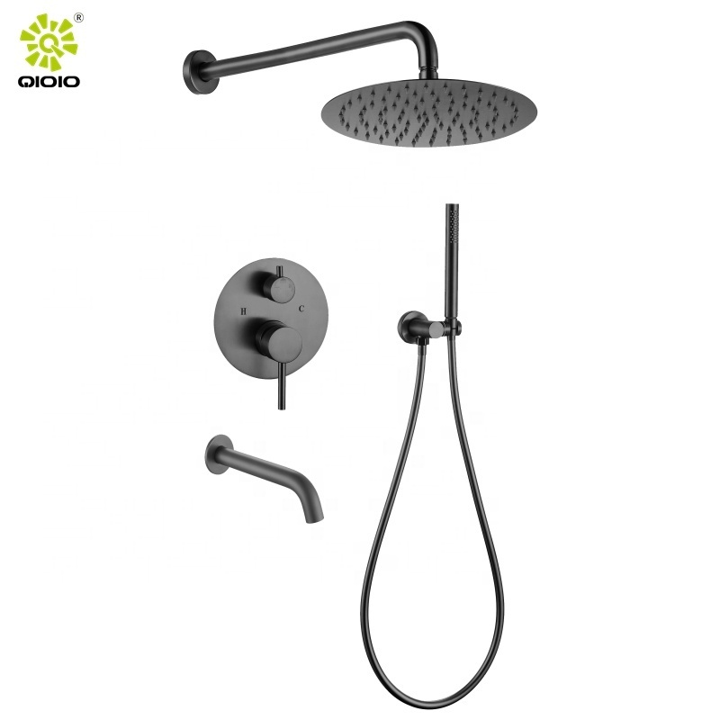 Bathroom Golden  304 Stainless Steel Shower Hot And Cold Shower Mixer In Wall Mounted Rain Concealed Shower Set