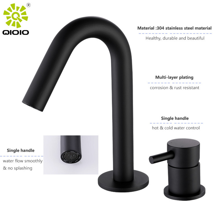 Modern Bathroom 304SS Brushed Matt Black Basin Faucet Bathroom Deck Mounted Basin Tap Mixer Faucets