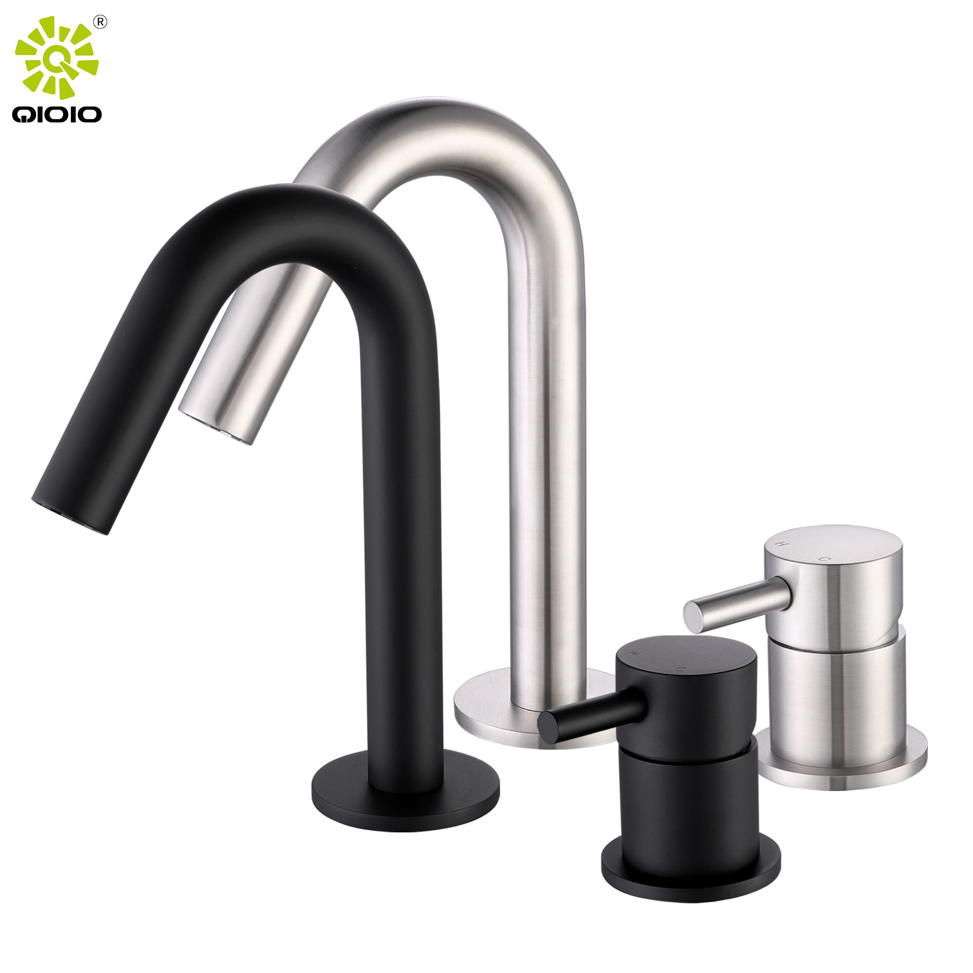 Modern Bathroom 304SS Brushed Matt Black Basin Faucet Bathroom Deck Mounted Basin Tap Mixer Faucets