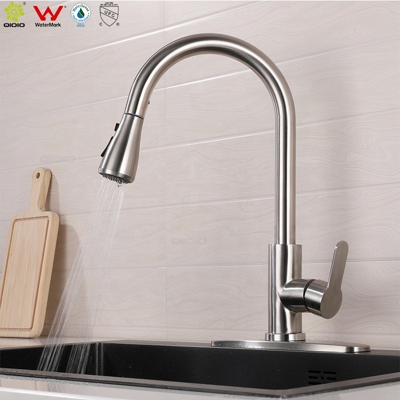 Functional Swivel 360 Spout 304 Stainless Steel Sink Tap Kitchen Faucet With Pull-out Sprayer Head