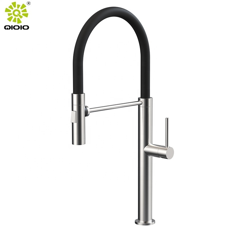 304 SS pull down sink mixer black silicone hose magnetic sprayer kitchen faucet tapware