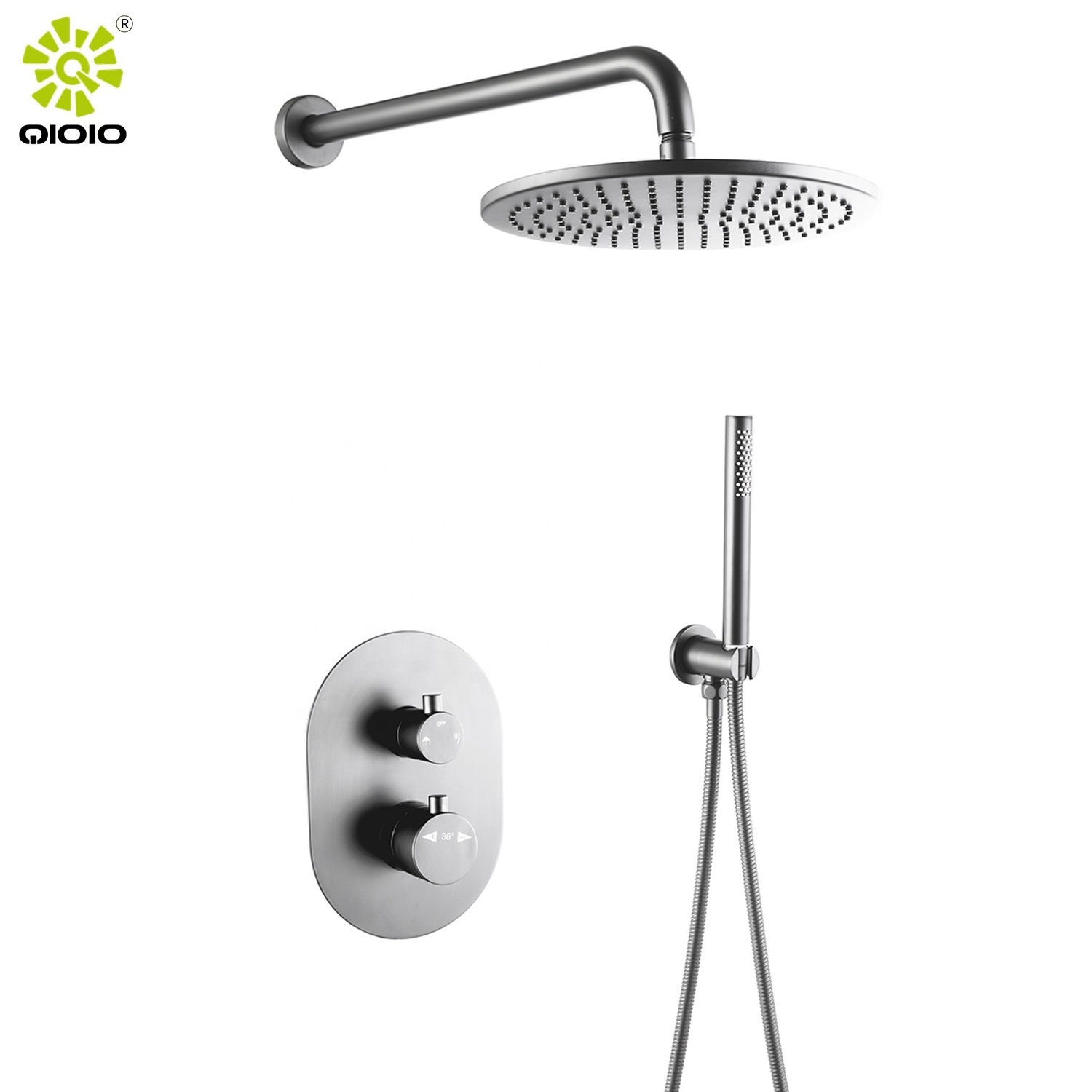 Villa Hotel Brushed Gold Concealed Shower Bath Mixer In Wall Mounted Thermostatic Shower Faucet Set For Bathroom