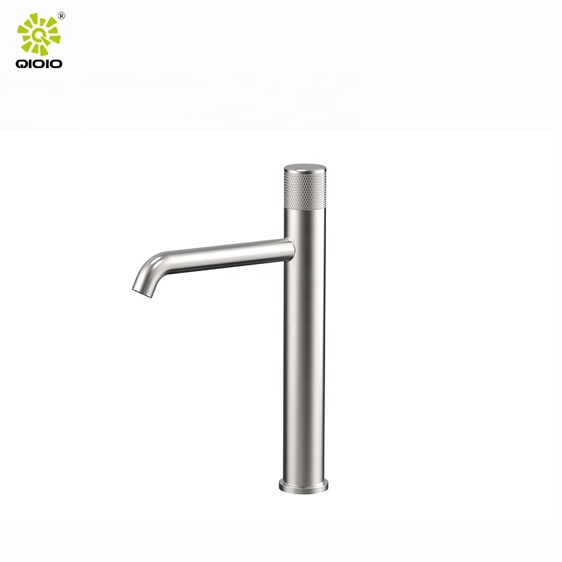 progressive cartridge Knurl handle 304 stainless steel tall basin faucets   bathroom faucets basin mixer lavatory taps