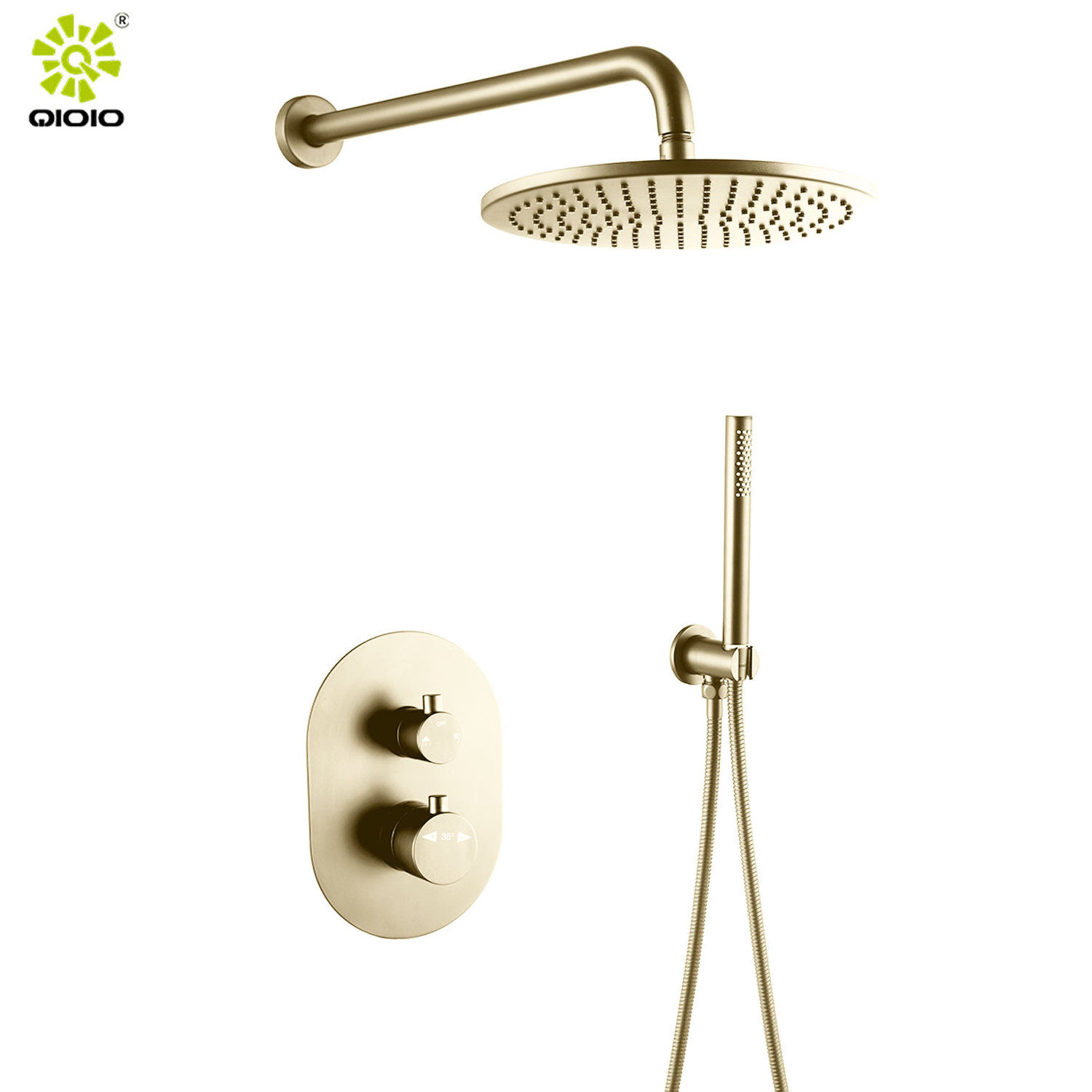 Villa Hotel Brushed Gold Concealed Shower Bath Mixer In Wall Mounted Thermostatic Shower Faucet Set For Bathroom