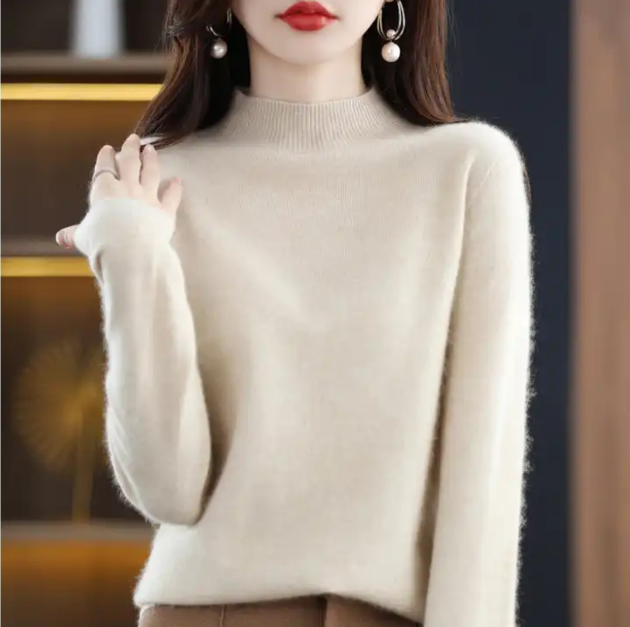 100% Wool Sweater Cashmere Knit Customized Women's Sweater Gray Turtle Neck Women's Sweater