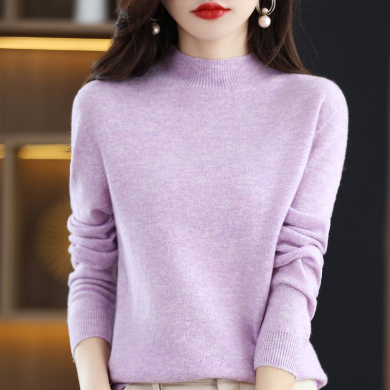 100% Wool Sweater Cashmere Knit Customized Women's Sweater Gray Turtle Neck Women's Sweater