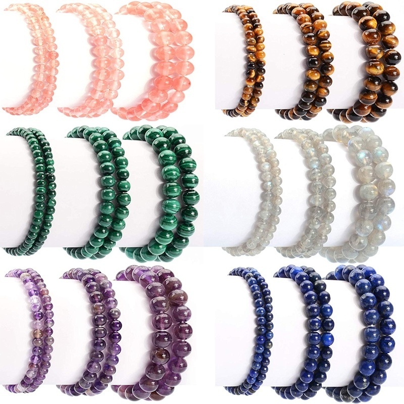 4MM 6MM 8MM 10MM 12MM  Natural Stone Healing Crystal Gemstone Healing Beaded Stretch Bracelet