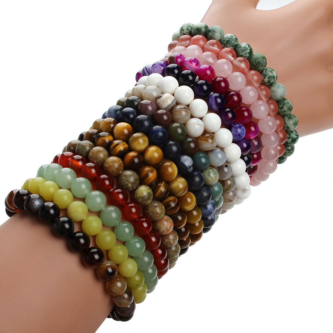 4MM 6MM 8MM 10MM 12MM  Natural Stone Healing Crystal Gemstone Healing Beaded Stretch Bracelet