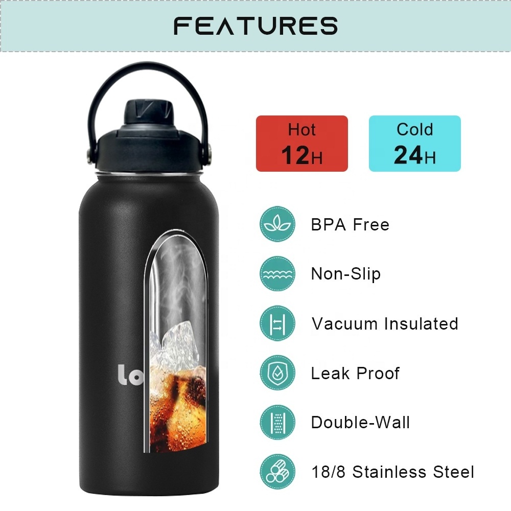 32oz 1000ml Water Bottle Wide Mouth Flask Water Bottle Insulated Double Wall Stainless Steel Water Bottle