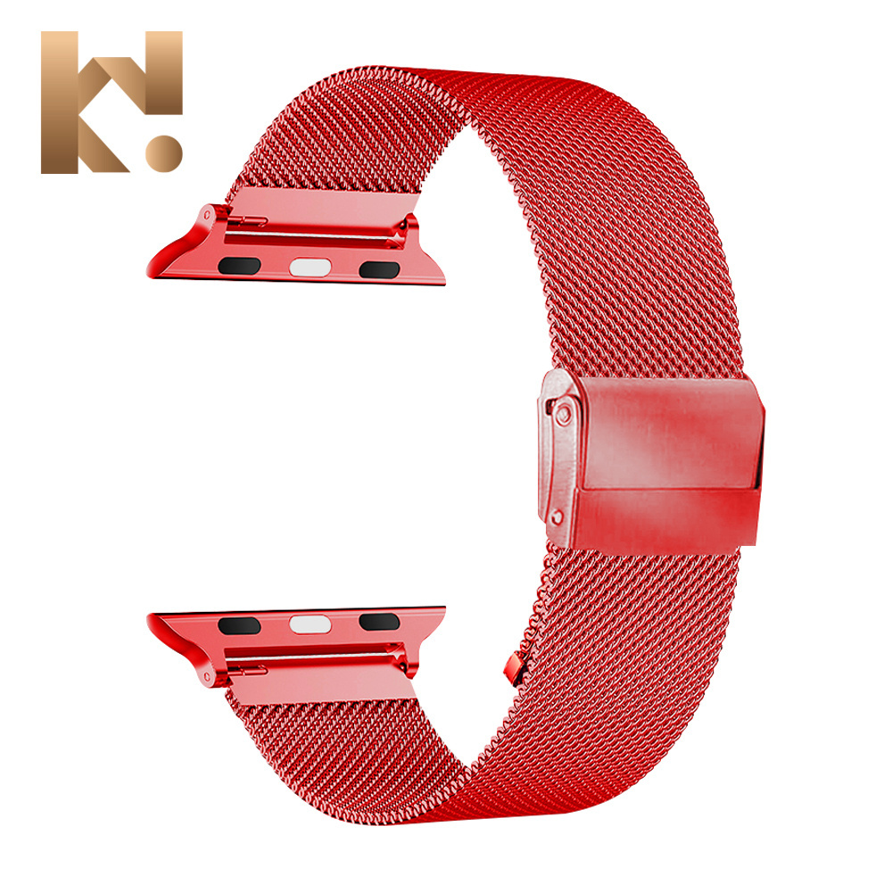 KeepWin Fashion Charm Metal Stainless Steel Mesh Loop Watch Strap for Fitbit Samsung Apple Watch 49 45 44 42 41 40 38 mm