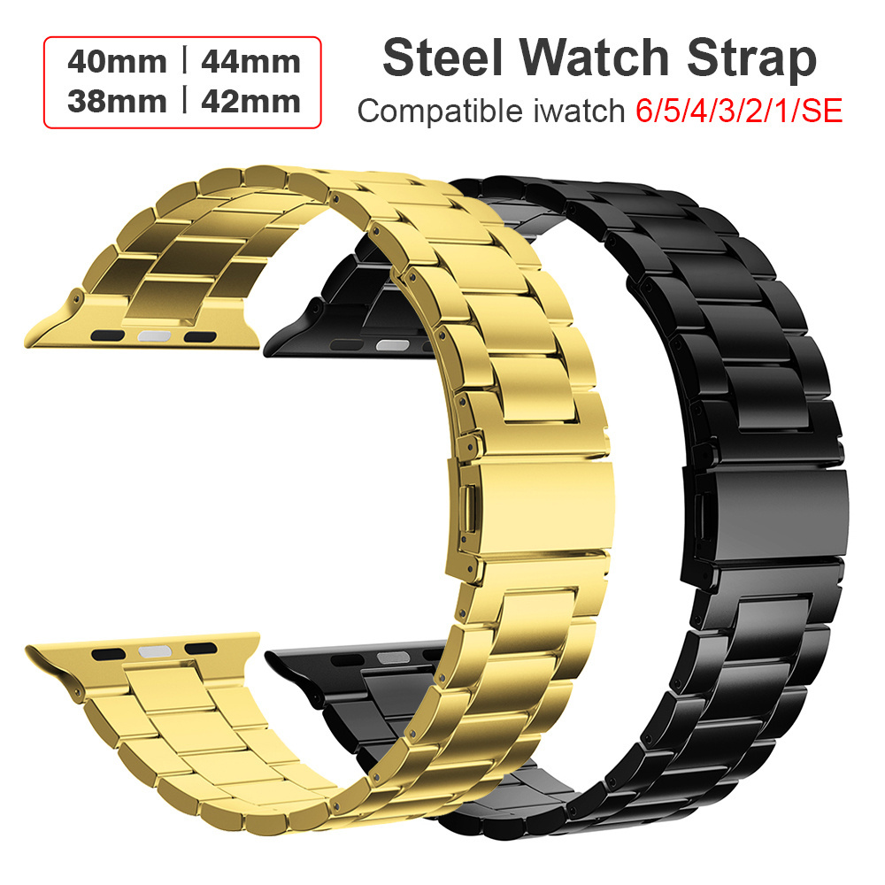 Keepwin Ultra Thin Metal 3 Bead Wristband 304 Stainless Steel Watch Band Strap Replacement for Apple Watch Series 8 7 6 5 4 3