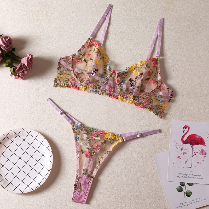 Women Underwear Sexy floral Wholesale Lace Underwear Women Two Piece Sexy Lingerie Panty and Bra Sets for Girls