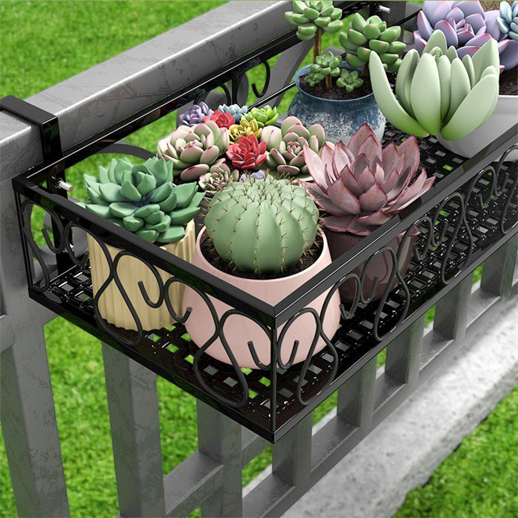 Balcony Flower Shelf Rack Railing Hanging Window Succulent Flower Stand Flower Pot Wrought Iron Guardrail Hanger Plant Stand