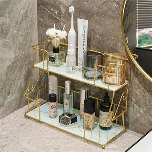 Bathroom Light Luxury Metal Shelf Toilet Bathroom Washstand Free Punching Wall-Mounted Cosmetic Storage Rack