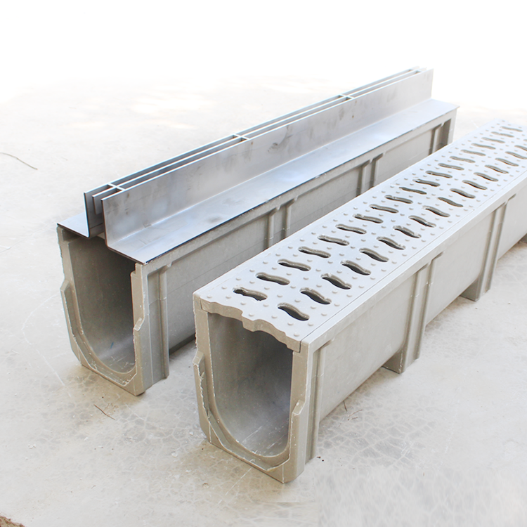 Driveway Trench Drain Channel With Resin Stainless Steel Cast Iron Grate Cover Outdoor Resin Drainage Channel