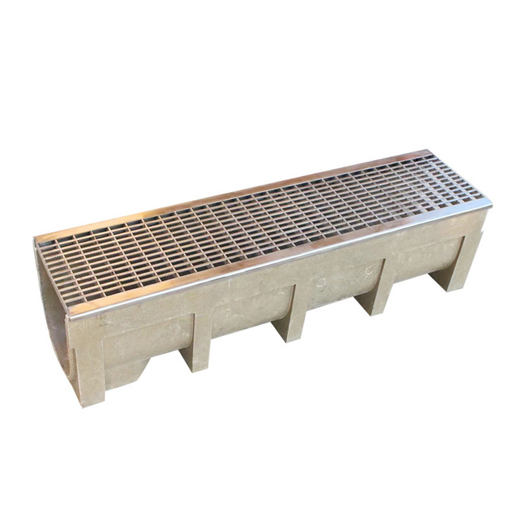 Driveway Trench Drain Channel With Resin Stainless Steel Cast Iron Grate Cover Outdoor Resin Drainage Channel