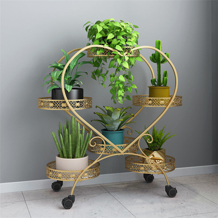 Home Balcony Metal Plant Stands For Indoor Plants Flowers 4 Tier 6 Potted Metal Plant Stand With Wheels For Home Decor