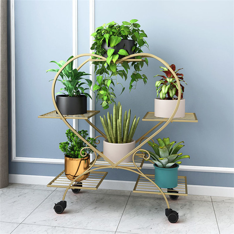 Home Balcony Metal Plant Stands For Indoor Plants Flowers 4 Tier 6 Potted Metal Plant Stand With Wheels For Home Decor