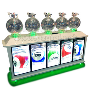 Standard 5D multi-cylinder lottery ball machine with TV to show lotto balls with sphere cylinders