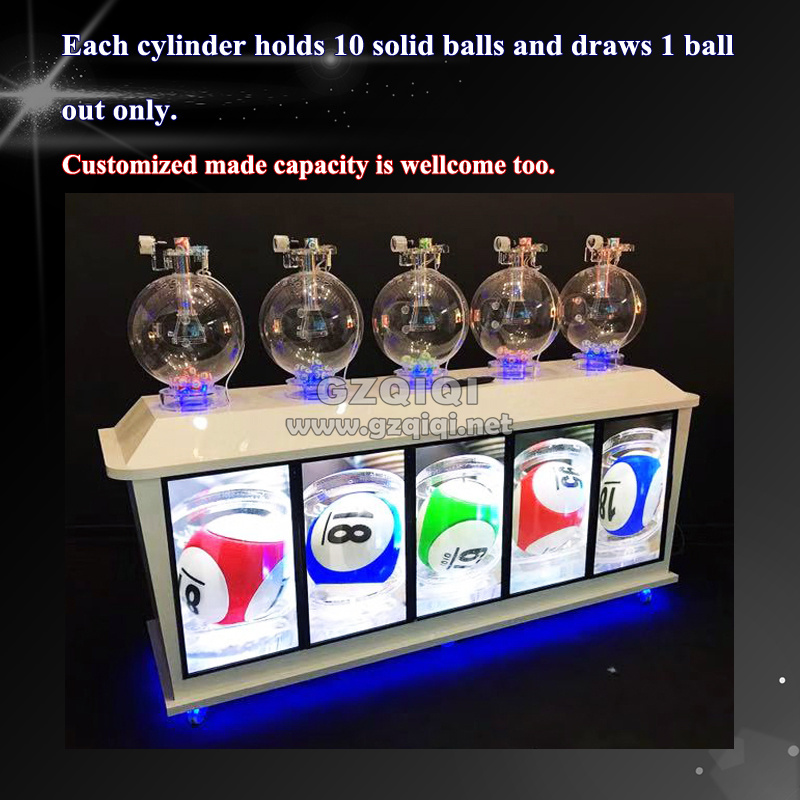 Standard 5D multi-cylinder lottery ball machine with TV to show lotto balls with sphere cylinders