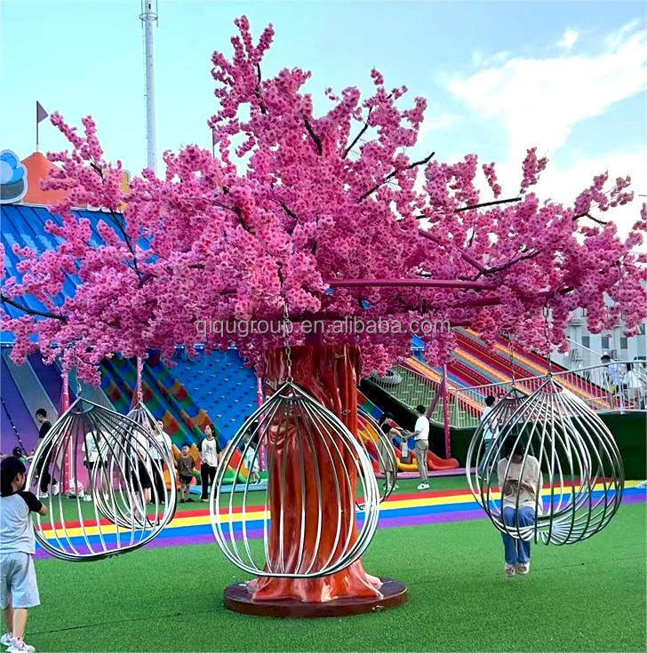 Amusement park equipment outdoor carnival park rides game unpowered kiddie cherry blossom tree hanging basket swing sets