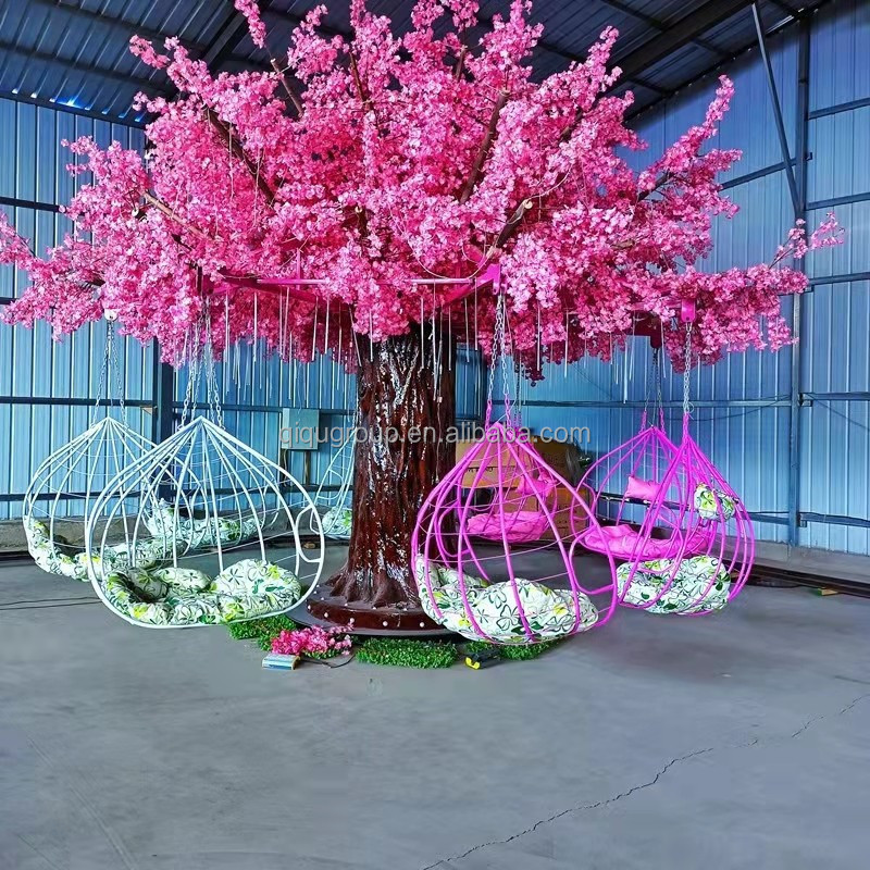 Amusement park equipment outdoor carnival park rides game unpowered kiddie cherry blossom tree hanging basket swing sets